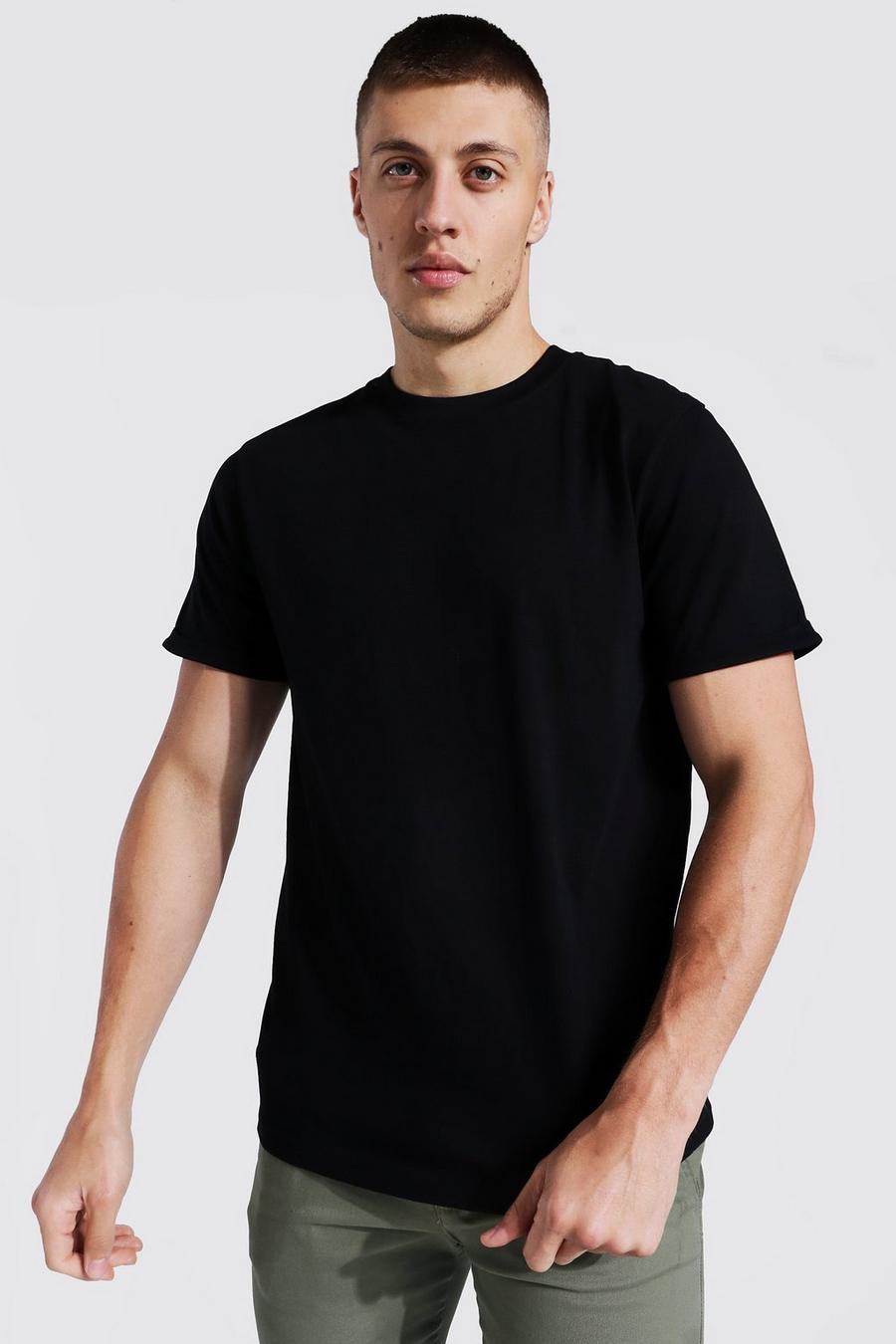 Black Basic T-Shirt Met Opgerolde Mouwen image number 1