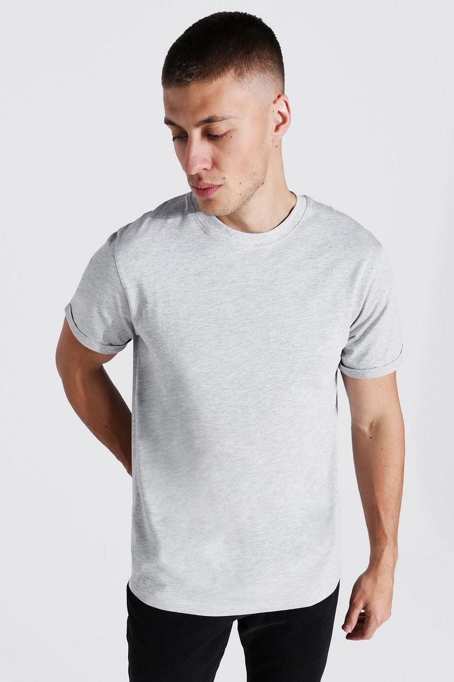 Basic T-Shirt mit gerollten Ärmeln, Grey marl image number 1