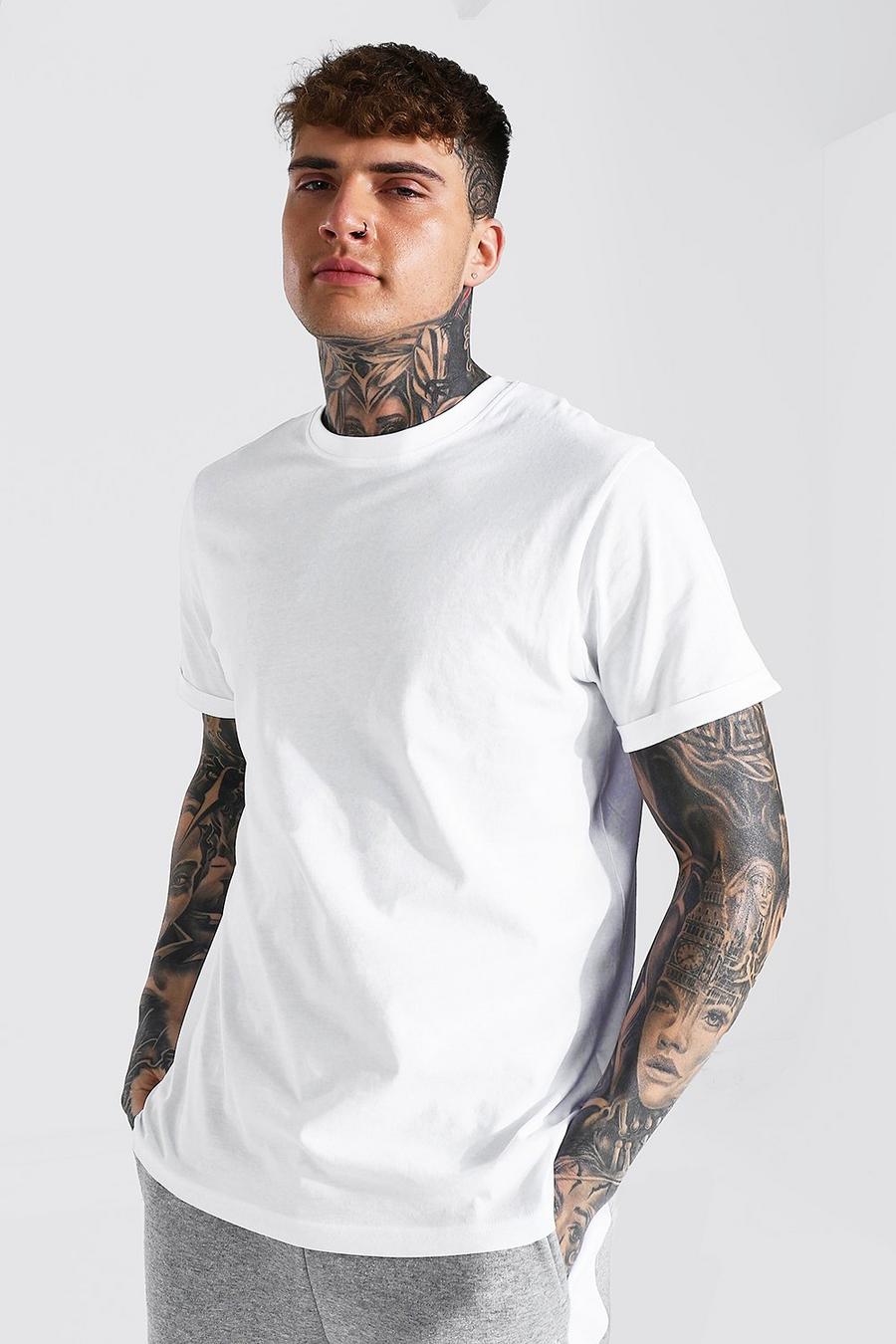 White Basic T-Shirt Met Opgerolde Mouwen image number 1