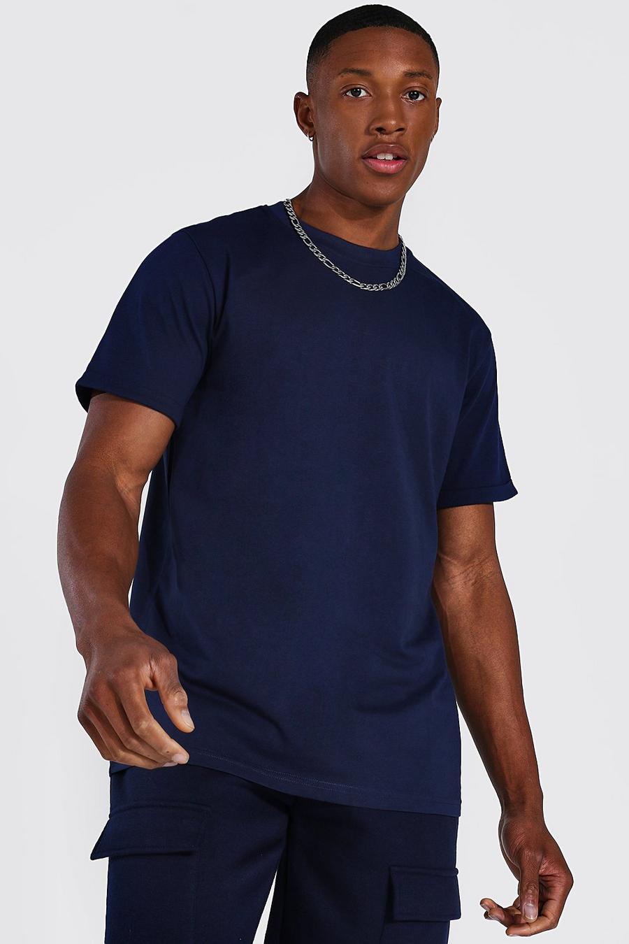 Navy Basic Roll Sleeve T-shirt image number 1