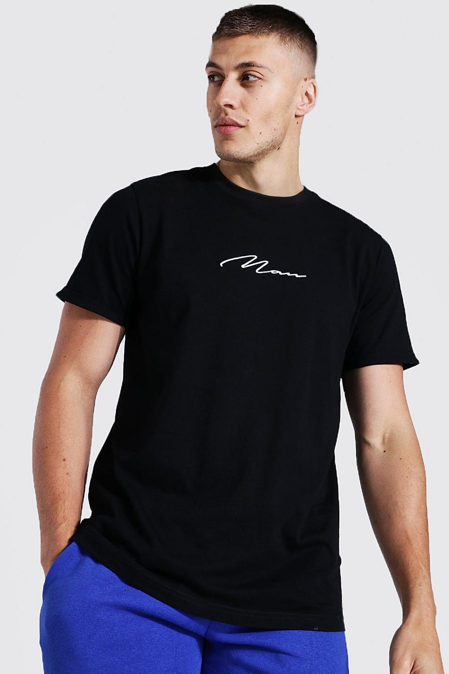 Black Man Signature Embroidered Roll Sleeve T-shirt image number 1