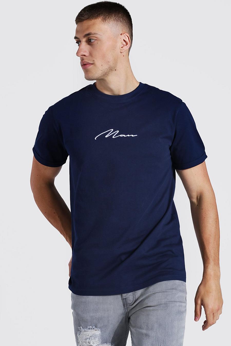 Camiseta bordada con firma MAN con mangas vueltas, Navy image number 1