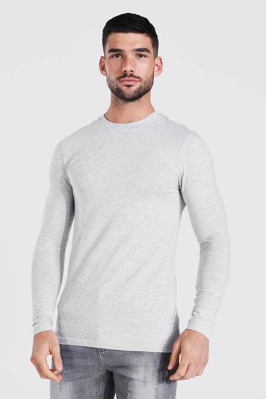 Grey marl Muscle Fit Basic Long Sleeve T-shirt image number 1