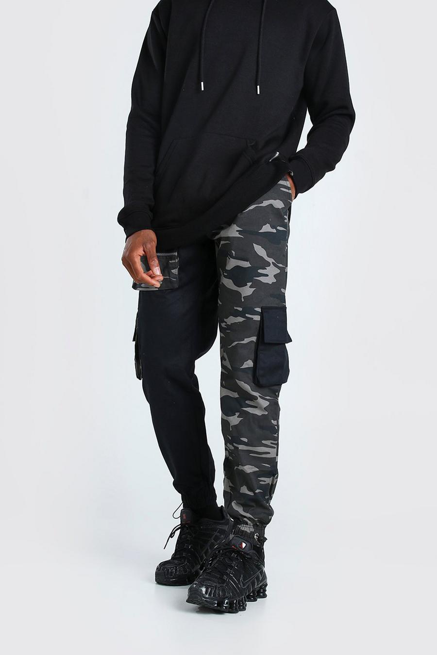 Dark grey Official MAN Twill Spliced Camo Cargo Trouser image number 1