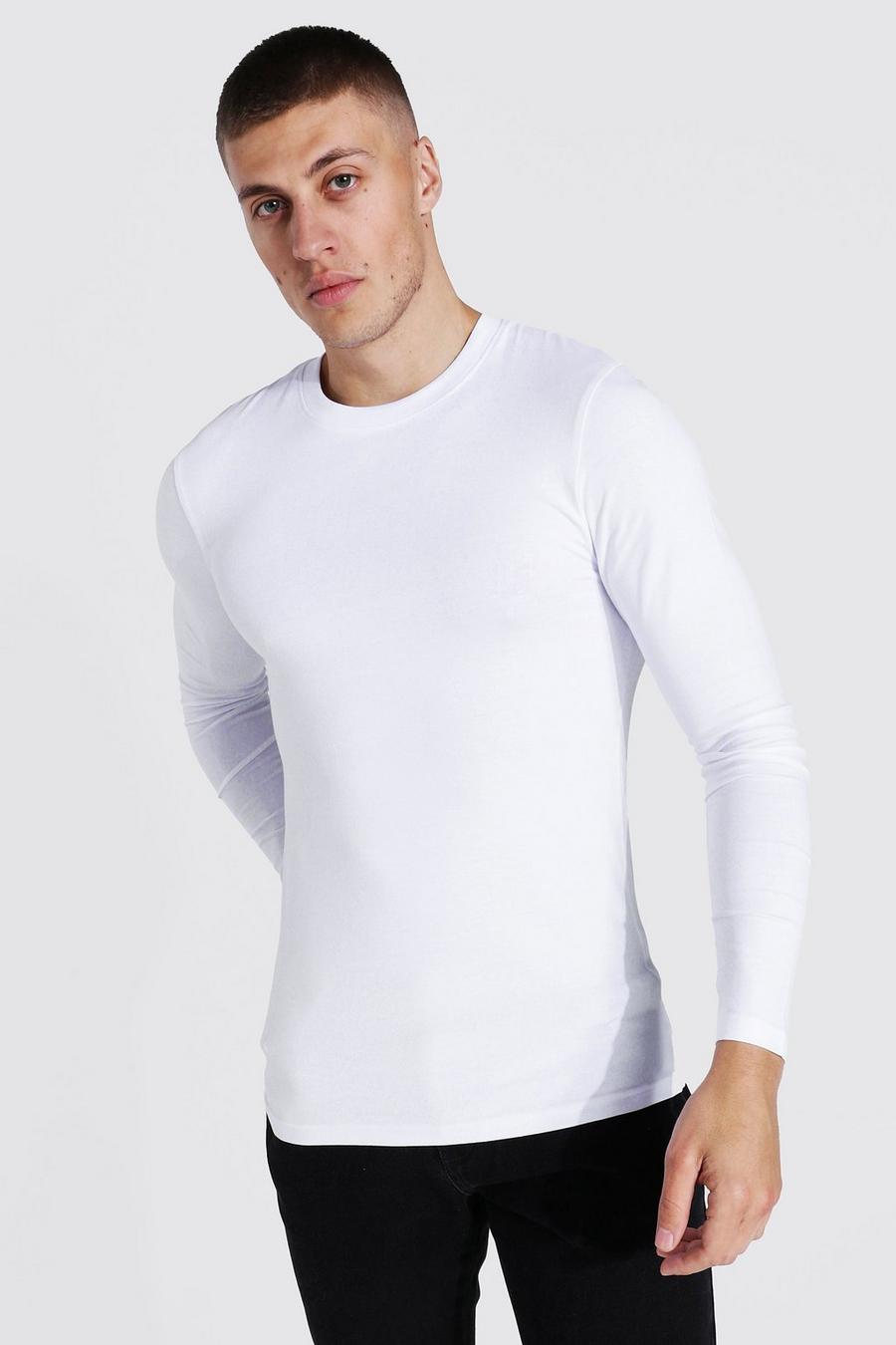 White Basic Muscle Fit T-Shirt Met Lange Mouwen image number 1