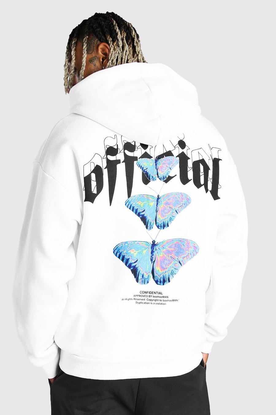 White Oversized Official Butterfly Back Print Hoodie image number 1