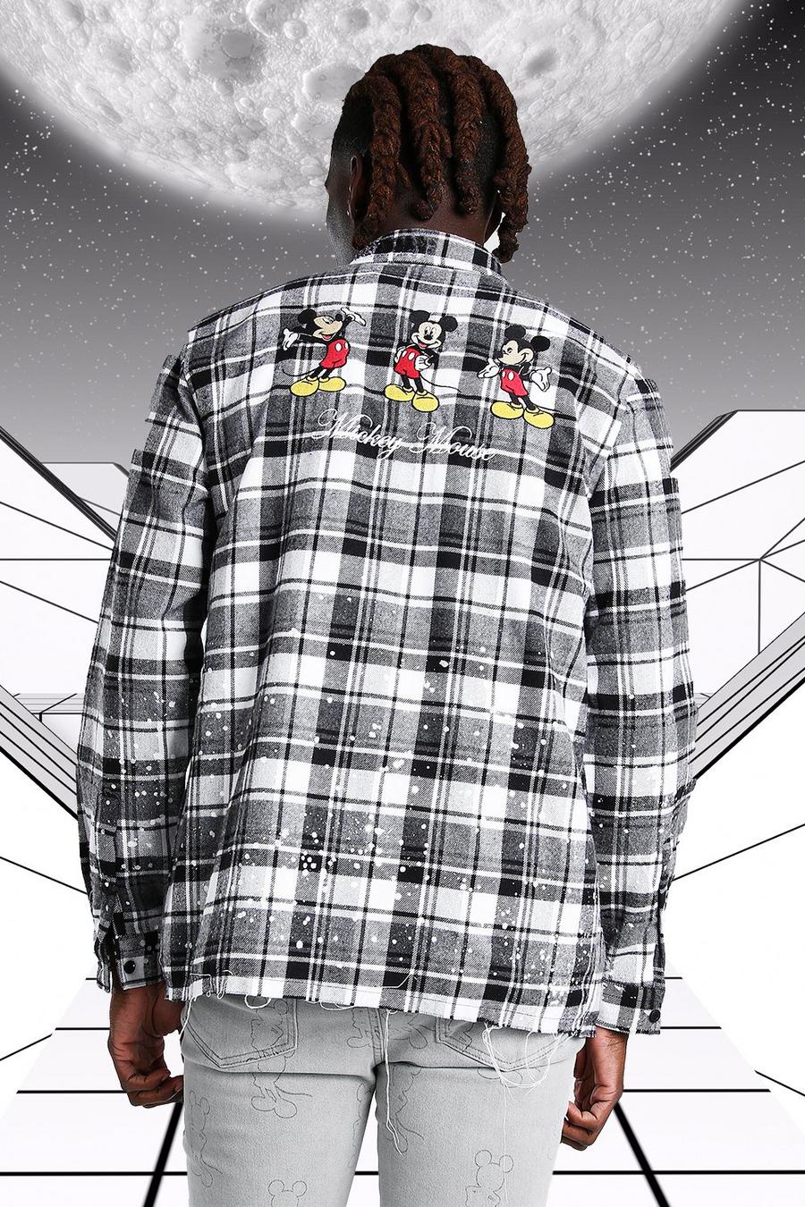 White Oversized Disney Mickey Embroidered Check Shirt image number 1