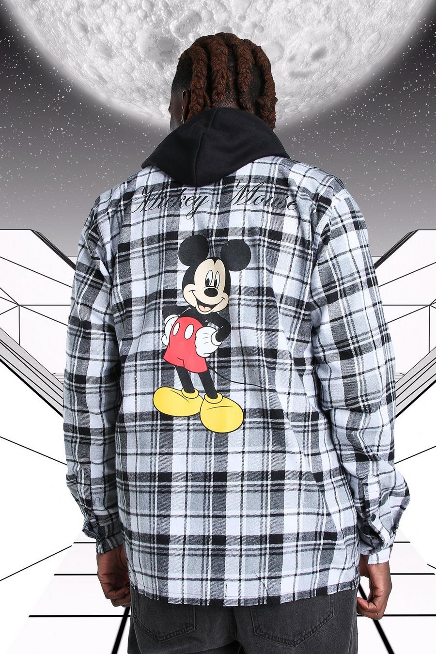 White Oversized Disney Mickey Print Flannel Shirt image number 1