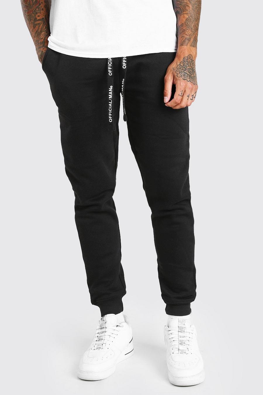 Black Skinny Fit Jogger With MAN Drawcords image number 1