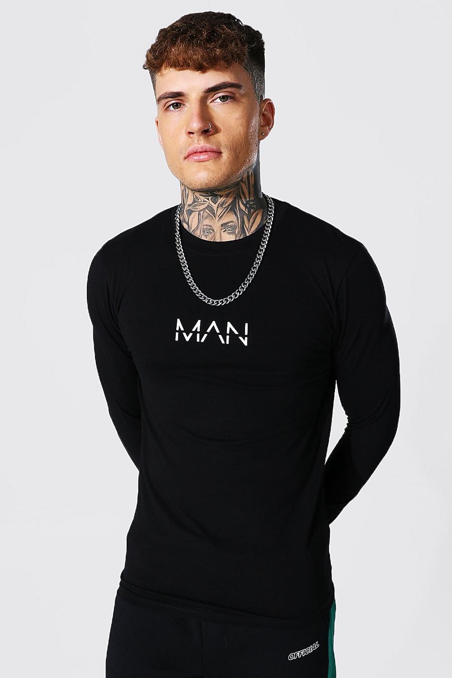 Black Muscle Fit Original Man Long Sleeve T-shirt image number 1