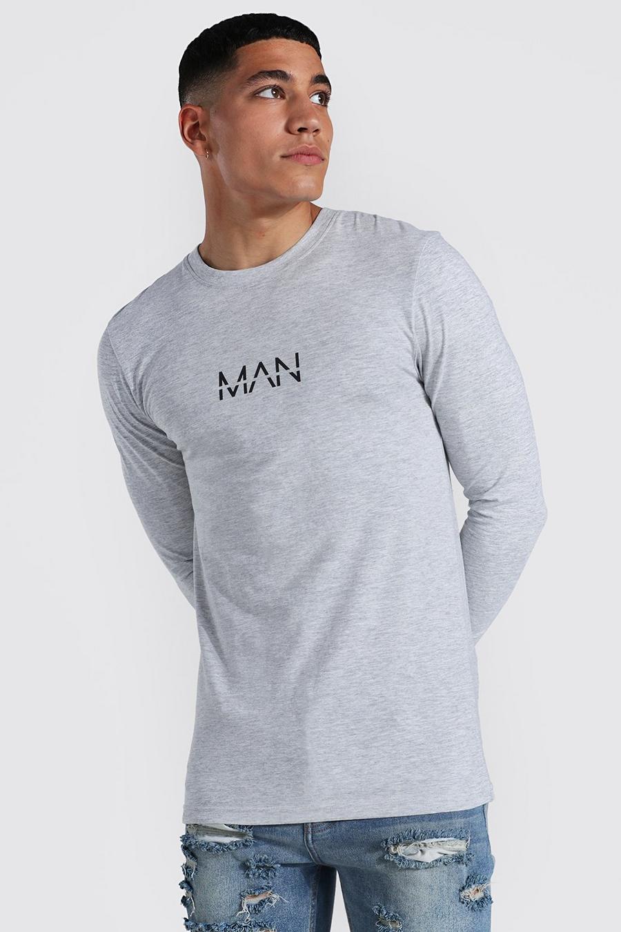 Camiseta MAN Original ajustada al músculo de manga larga, Grey marl image number 1