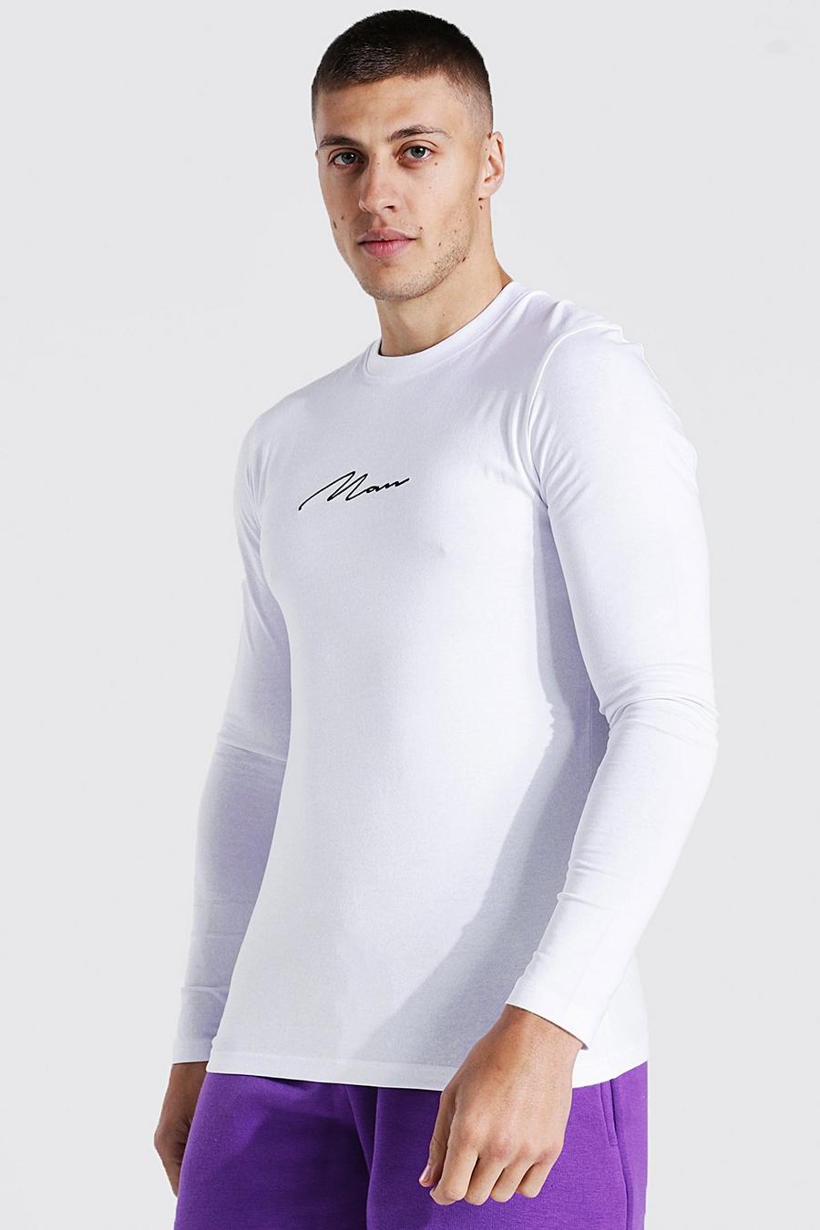 Langärmliges Man Signature Muscle-Fit T-Shirt, White image number 1