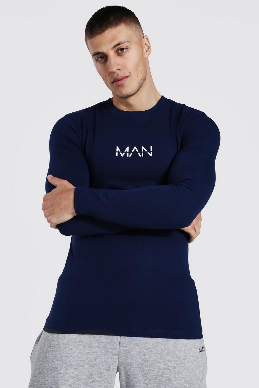 Navy Muscle Fit Original Man Long Sleeve T-shirt image number 1