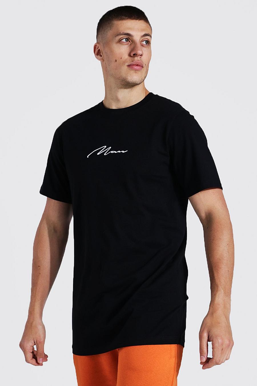Black Man Signature Geborduurd Long Line T-Shirt image number 1