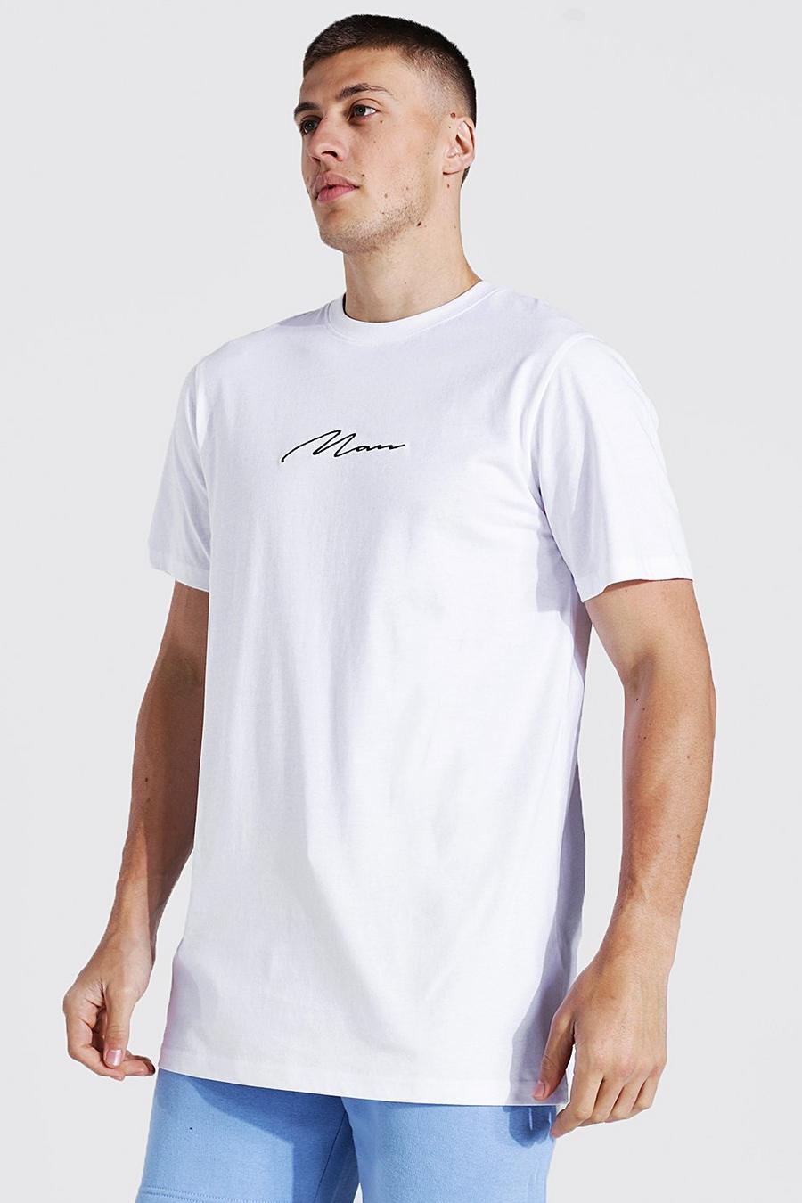 Besticktes Man Signature longline T-Shirt, White image number 1