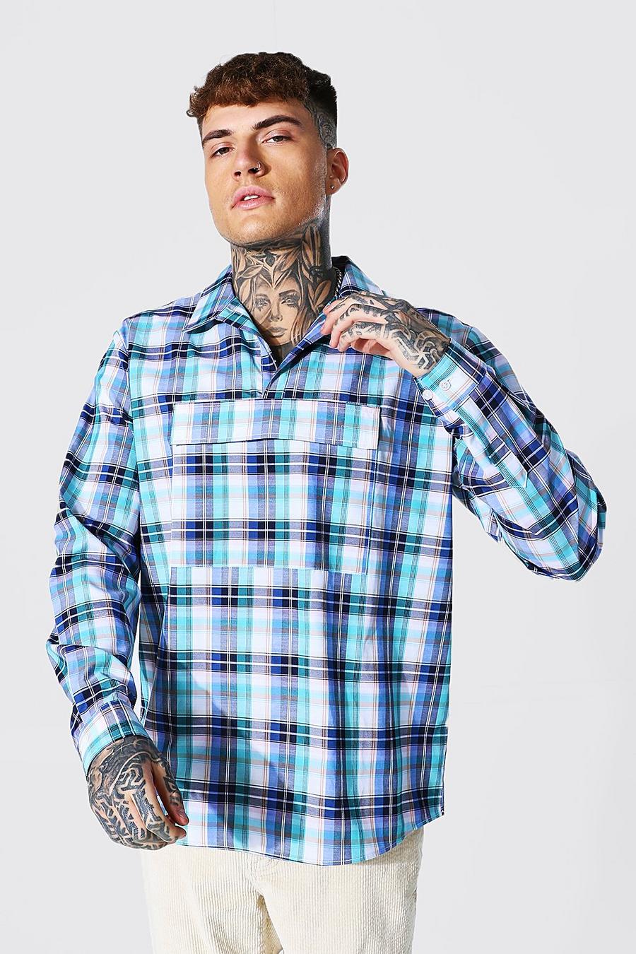 Multi Half Zip Check Overshirt With Front Pocket image number 1
