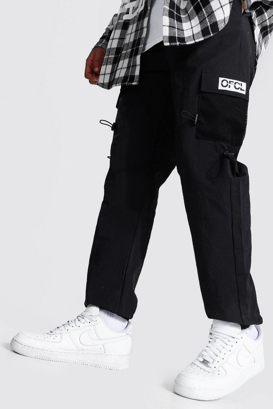 Black Crinkle Shell Man 3d Pocket Cargo Trouser image number 1