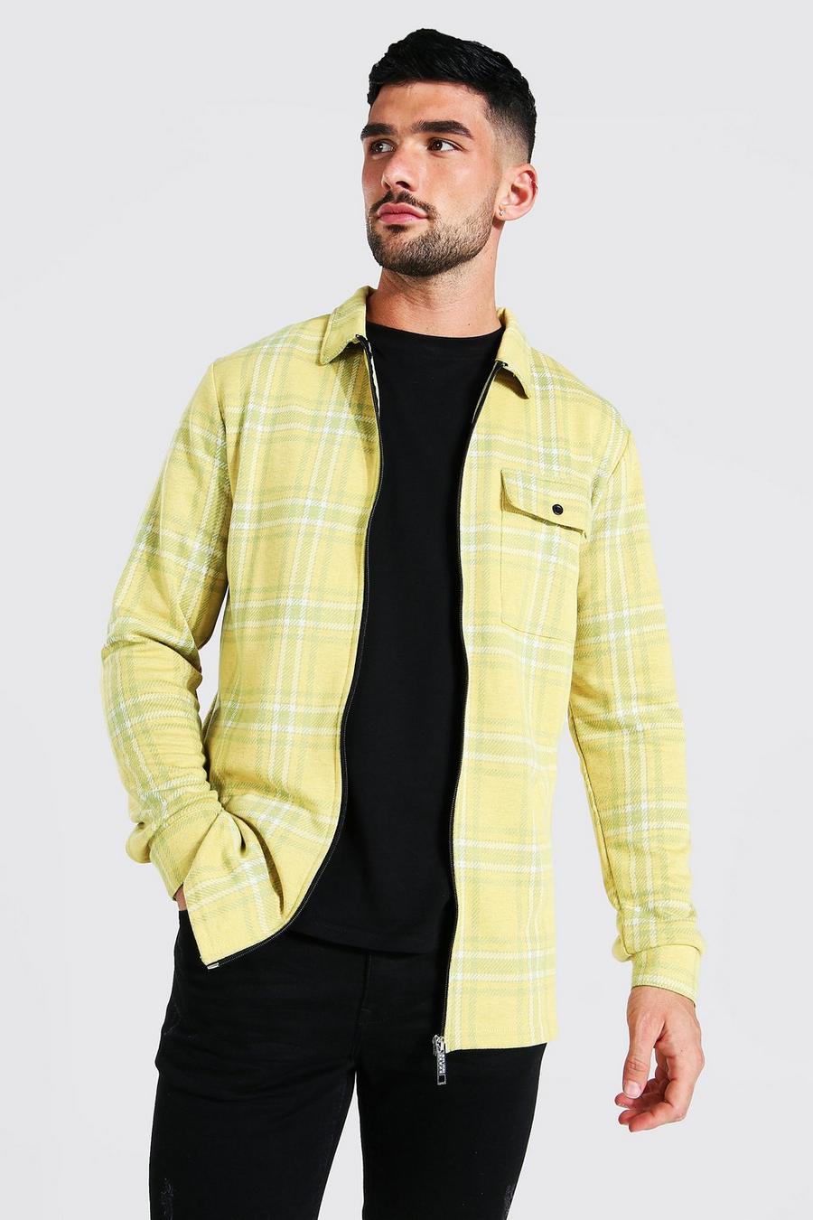 Yellow Rutig skjortjacka med dragkedja image number 1