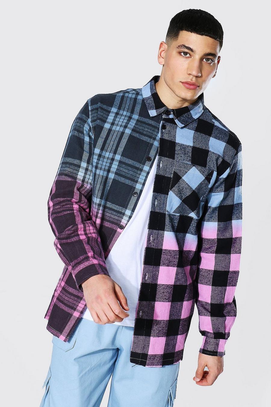 Pale blue Heavy Weight Oversized Spliced Check Ombre Overshirt image number 1