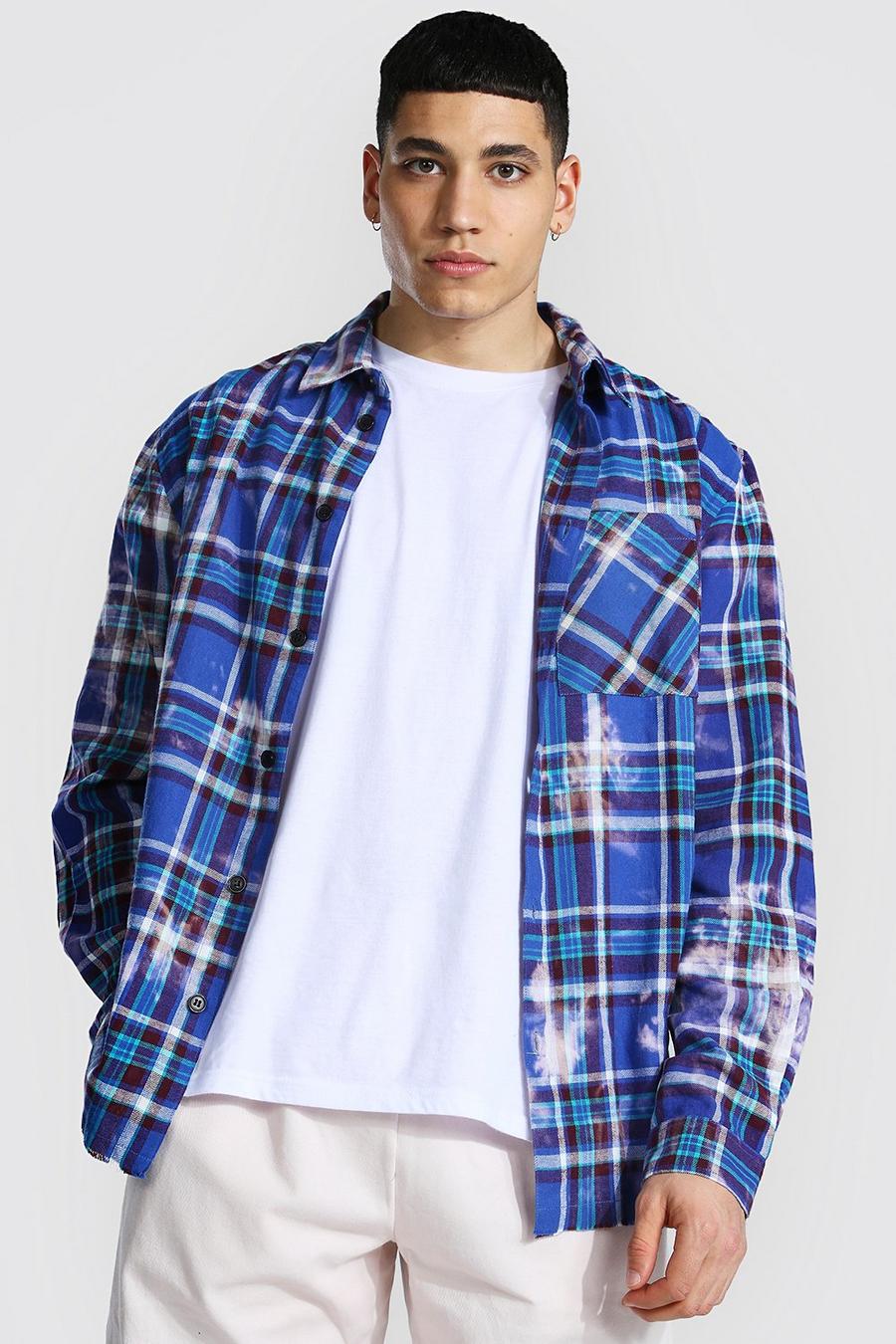 Blue Bleached Tie Dye Check Overshirt image number 1