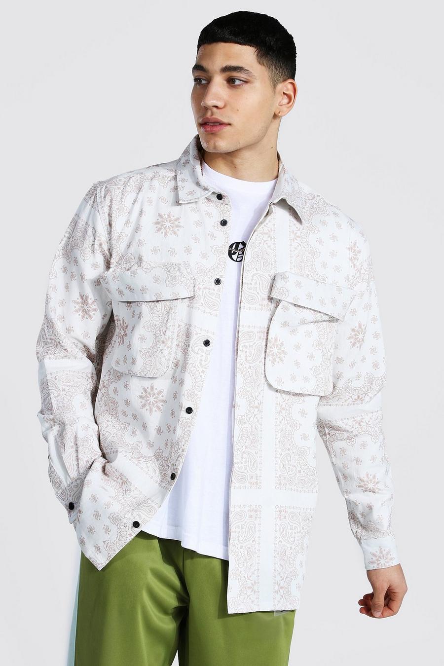 Überhemd im Cargo-Stil mit Bandana-Patchwork, Naturfarben white image number 1