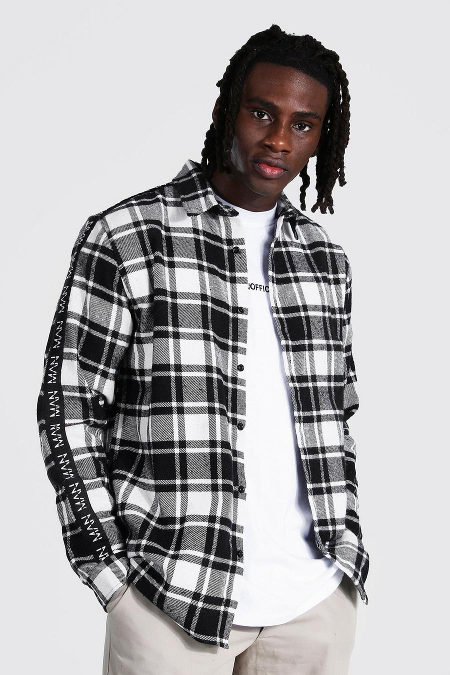 Black Man Side Tape Flannel Shirt Overshirt image number 1