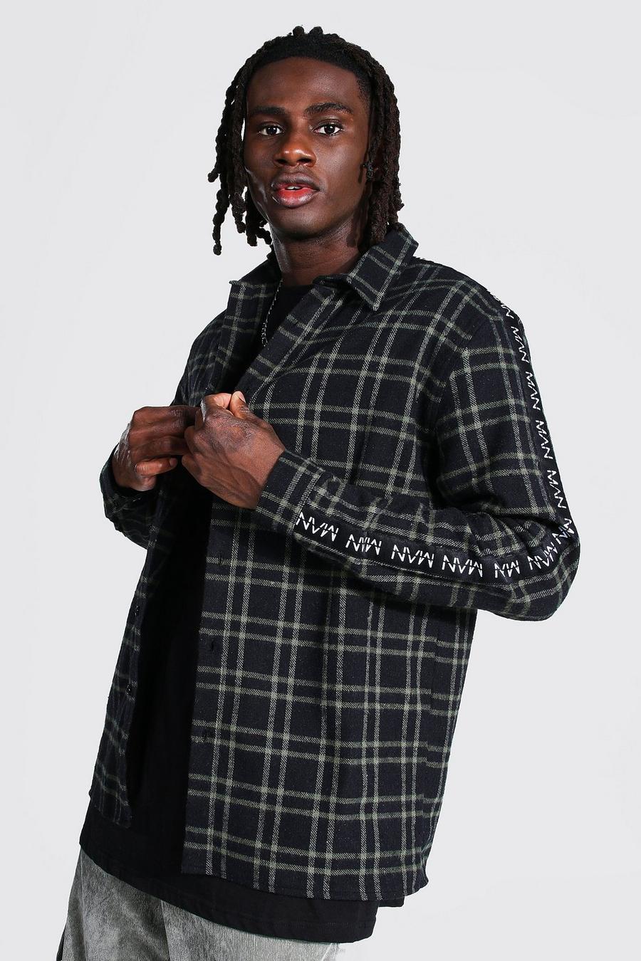 Kariertes Überhemd mit Man-Seitenstreifen, Khaki image number 1