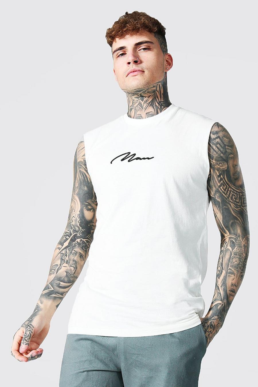 Man Signature besticktes ärmelloses T-Shirt, Natural image number 1