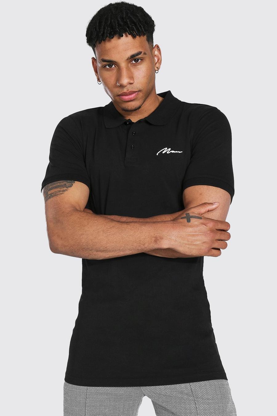 Ma nSignature longline Muscle Fit Poloshirt, Black image number 1