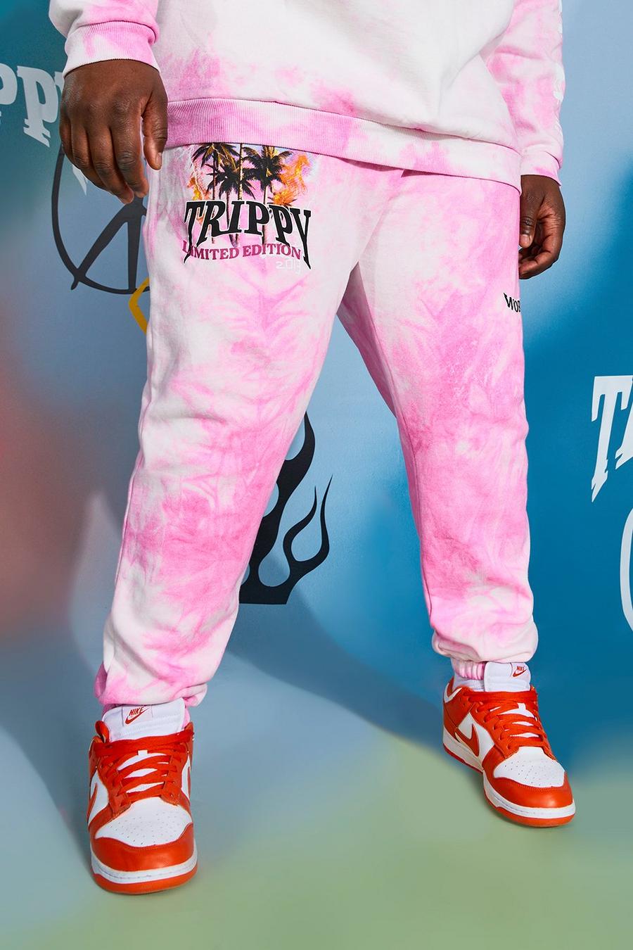 Pink Plus Size Drip Face Tie Dye Joggers image number 1
