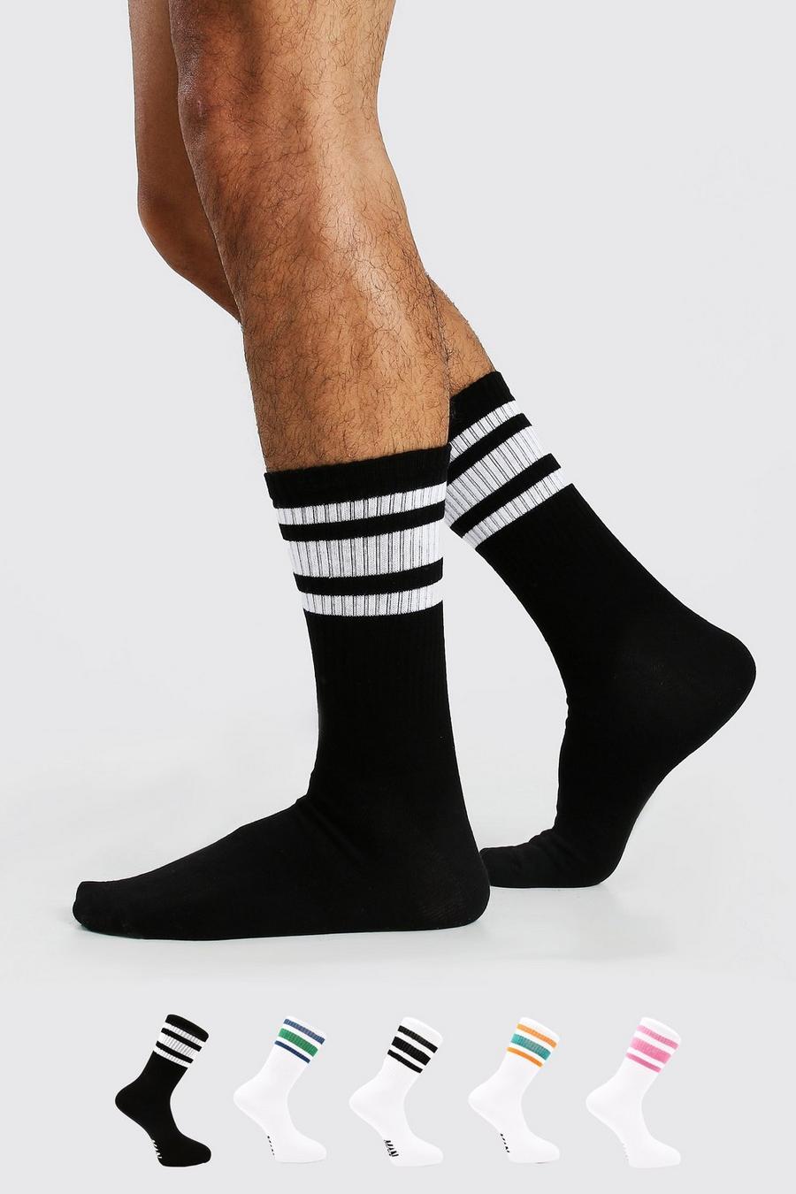 Pack de 5 pares de calcetines con raya deportiva MAN, Negro image number 1