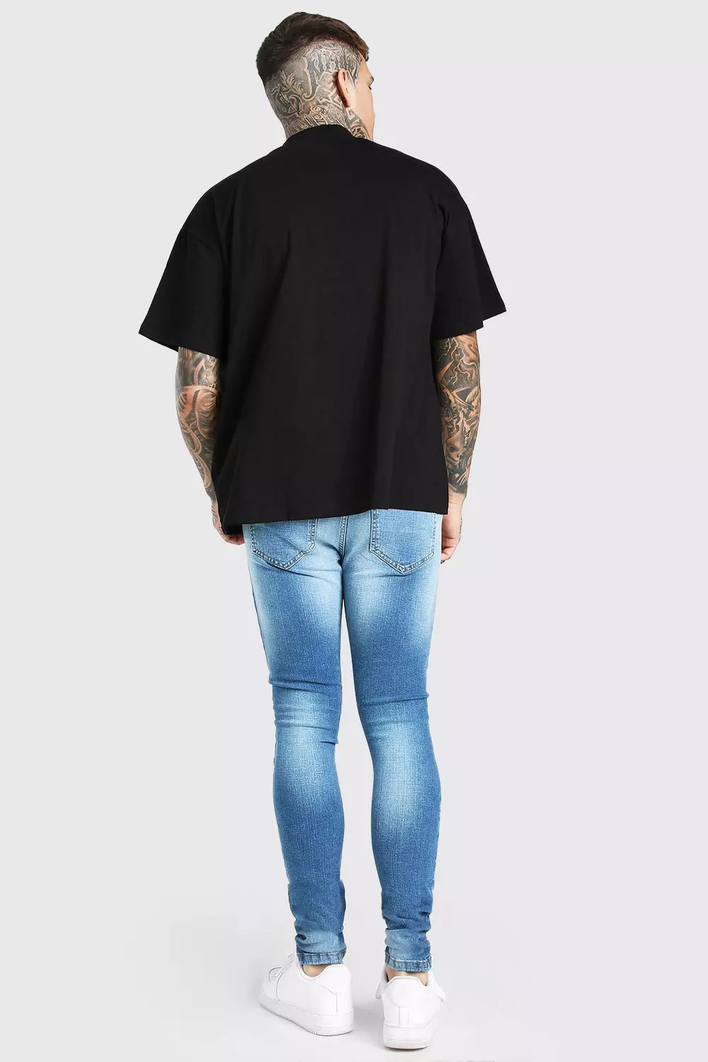 Black Oversized Man Neck Print T-Shirt With Extended Neck alternative image