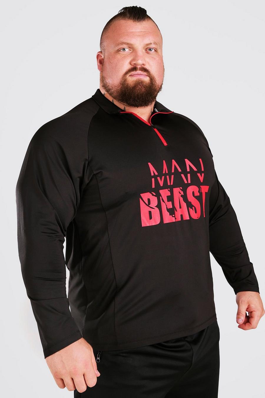 Black MAN Active X Beast Träningströja med hög krage och tryck image number 1