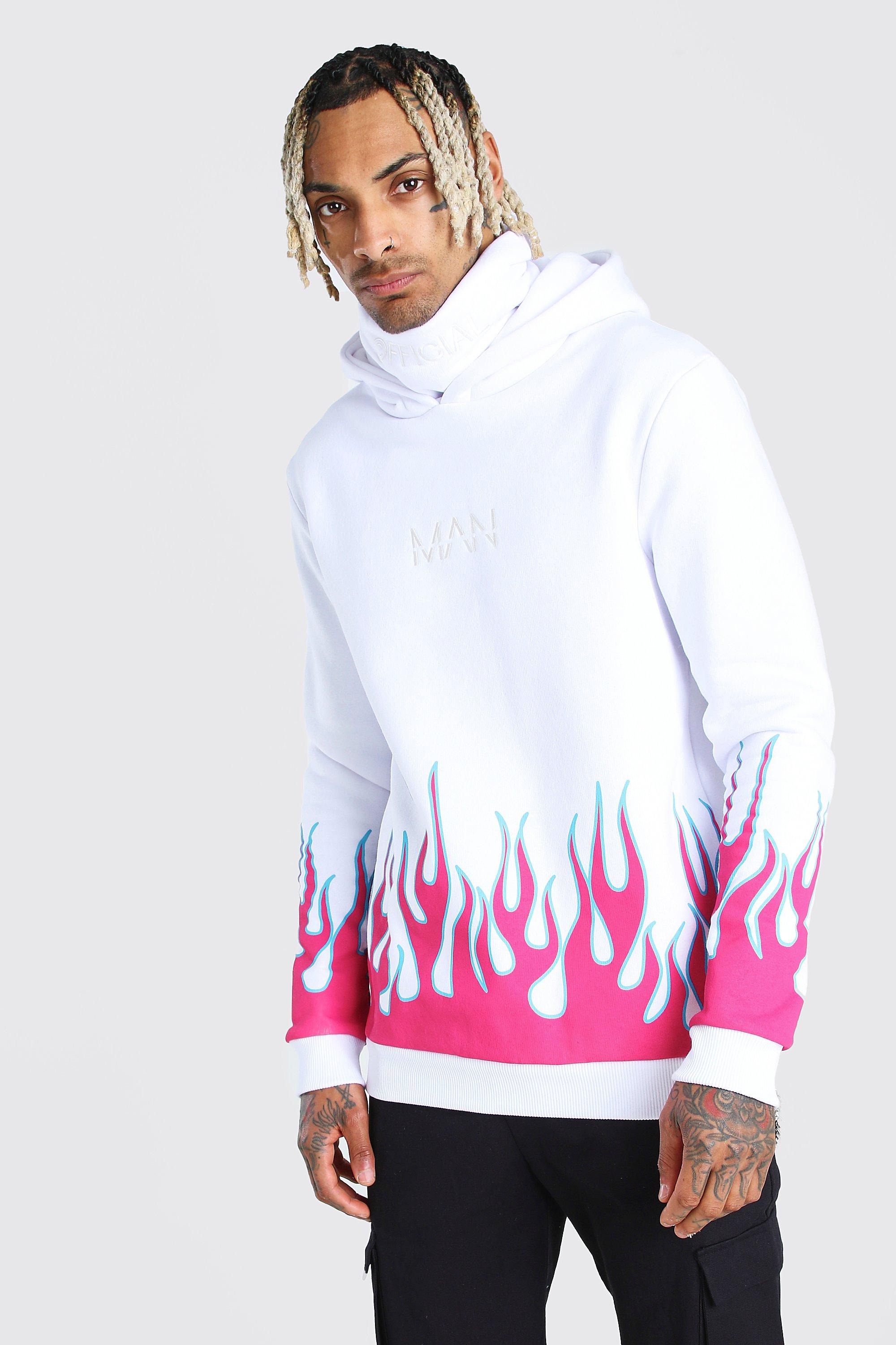 MAN Official Flame Print Snood Hoodie