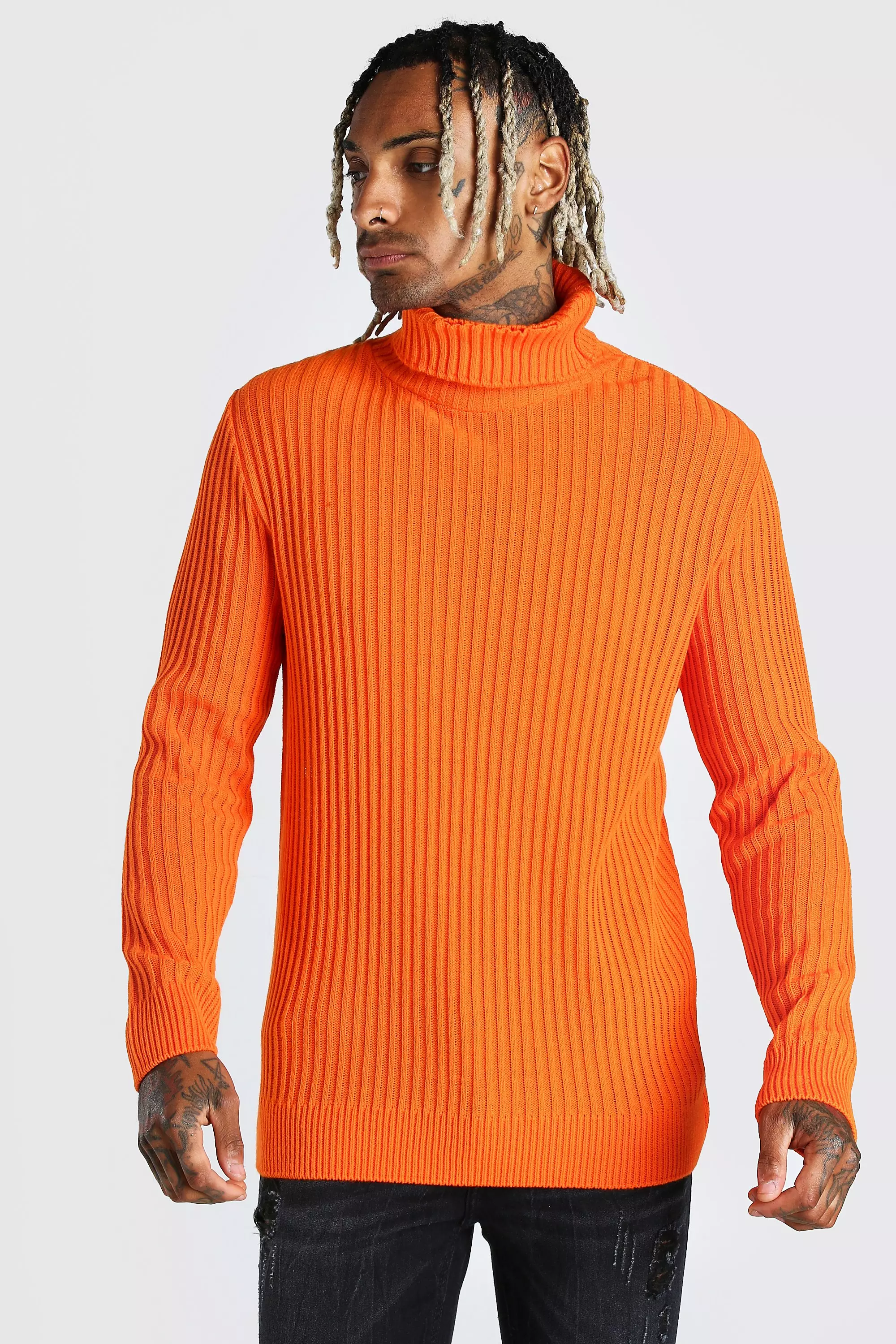 Mens orange roll 2025 neck jumper