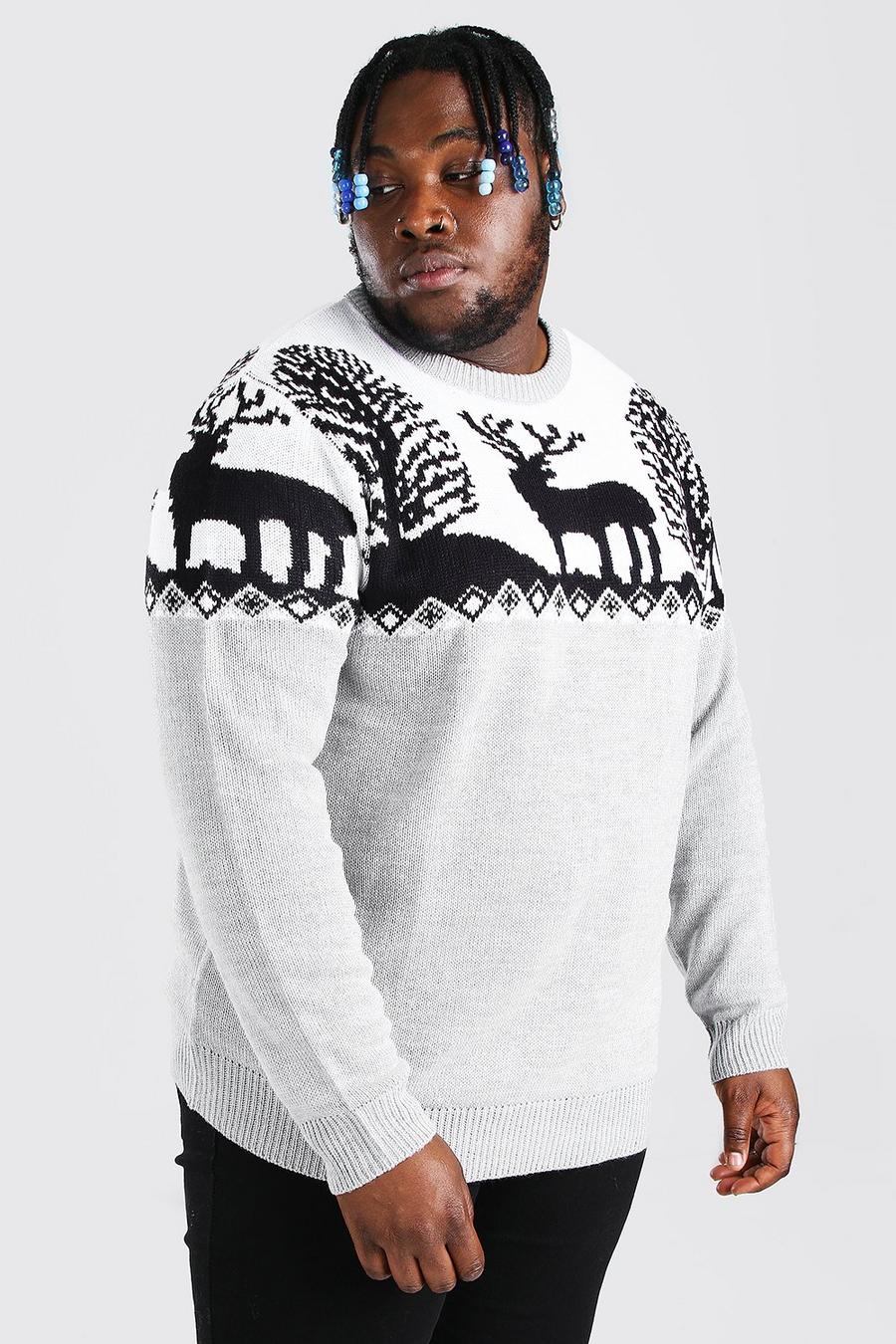 Grey Plus Size Fairisle Knitted Christmas Jumper image number 1