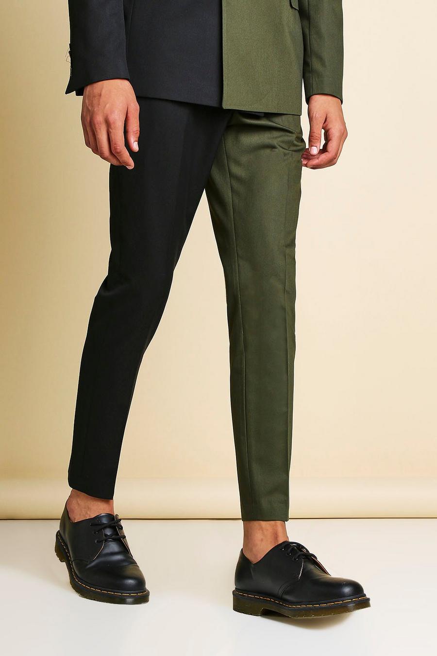Khaki MAN Skinny Plain Spliced Suit Trouser image number 1