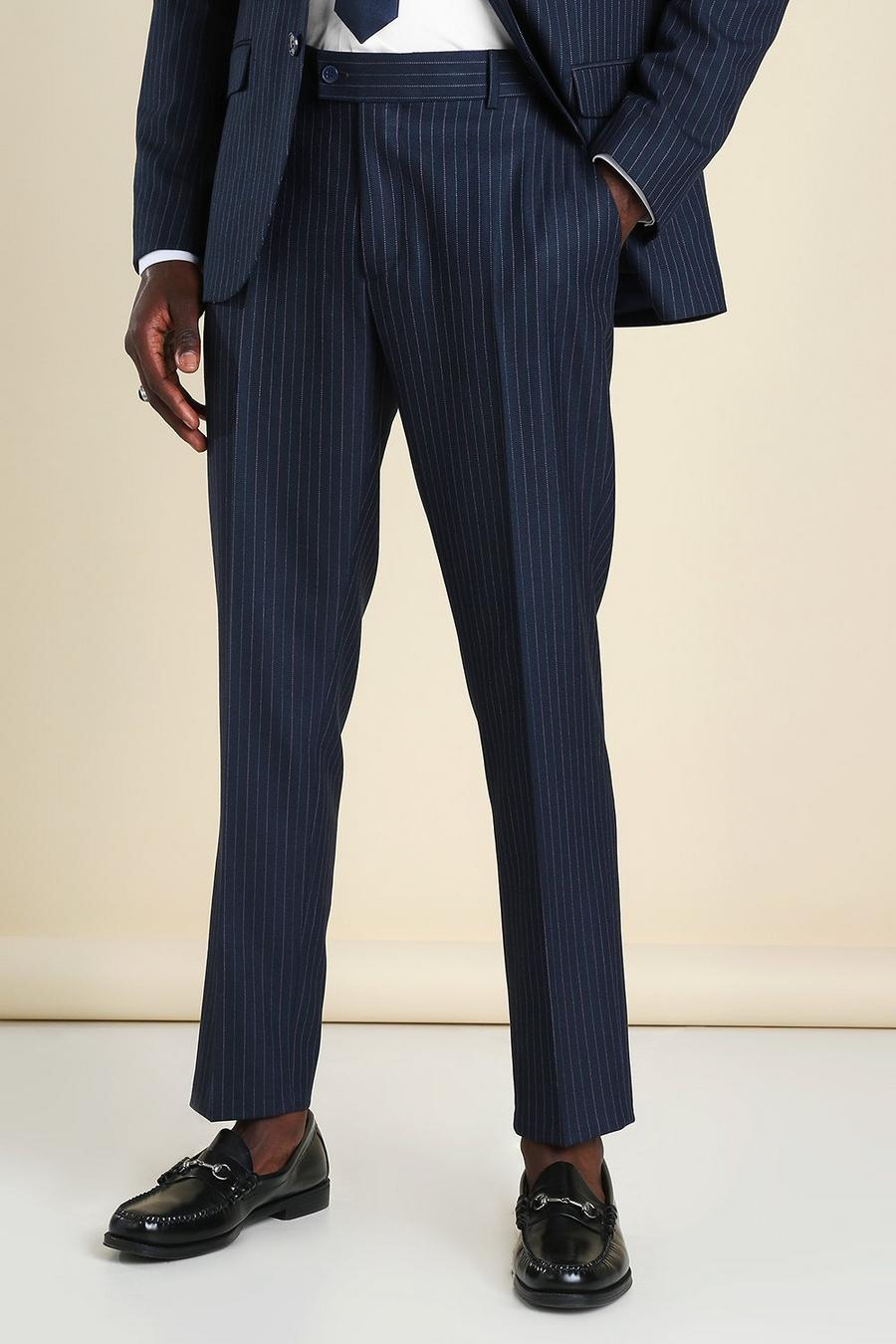 Navy Slim Pinstripe Suit Trouser image number 1