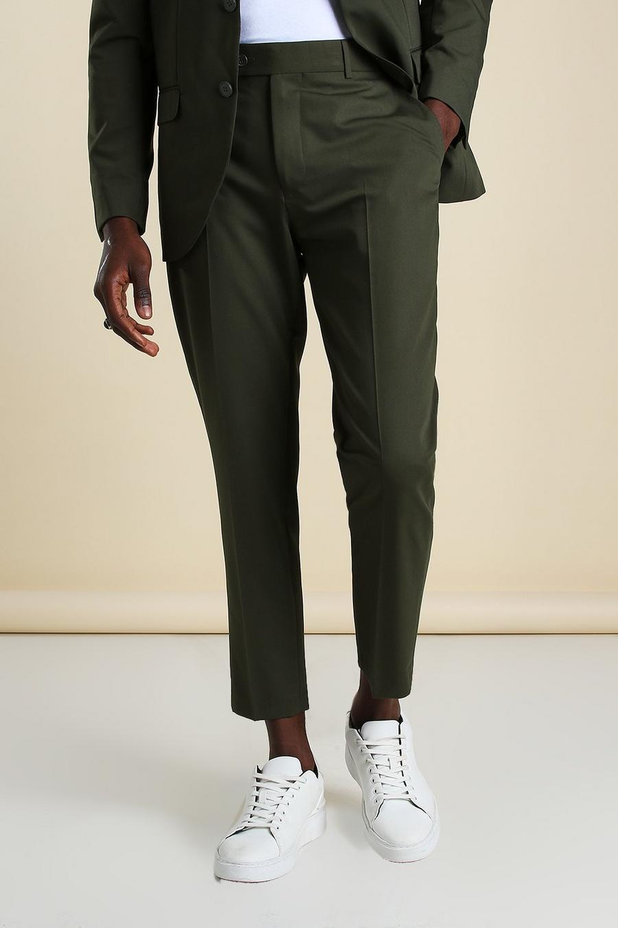 Khaki Skinny Plain Cropped Suit Trouser image number 1