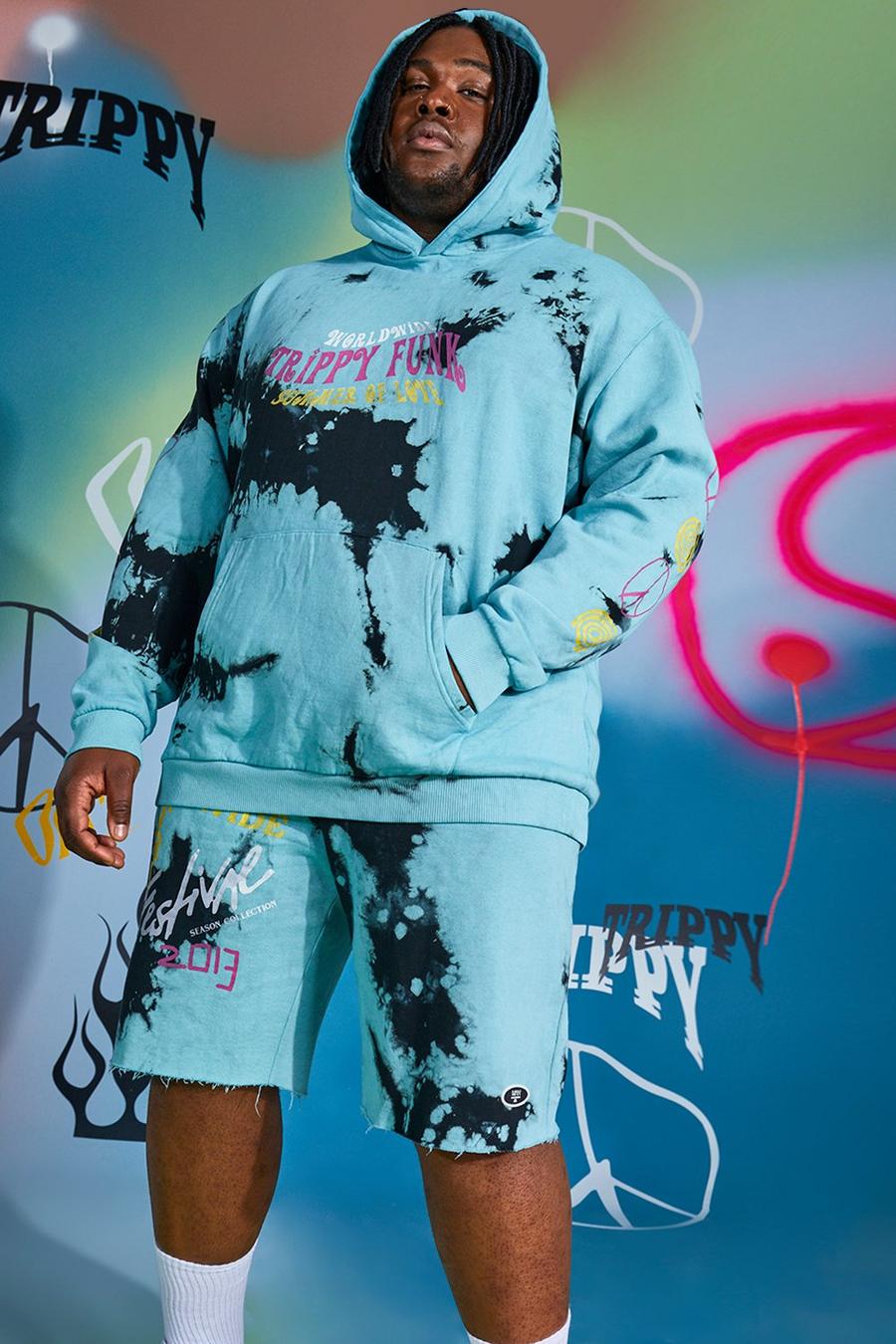 Blue Plus size - Worldwide Batikmönstrad hoodie med ledig passform image number 1