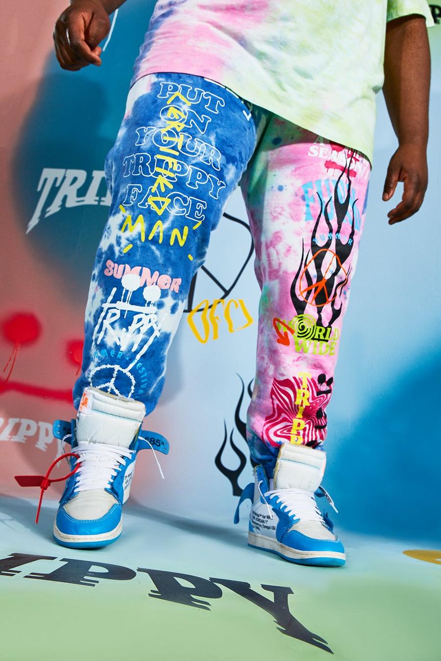 Pantalones de deporte desteñidos con gráfico psicodélico Plus, Multicolor image number 1