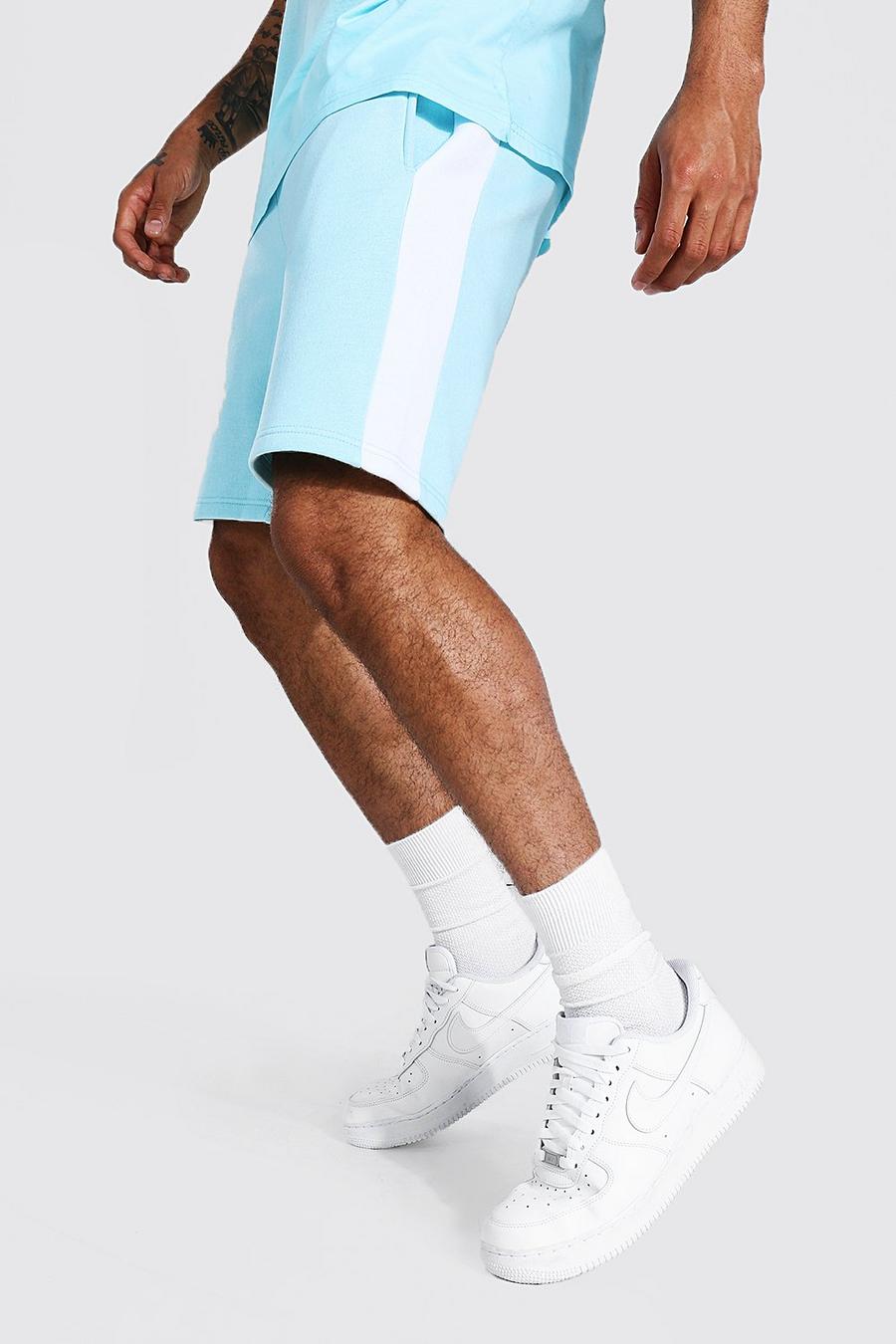 Light blue Basic Mid Regular Side Panel Jersey Shorts image number 1