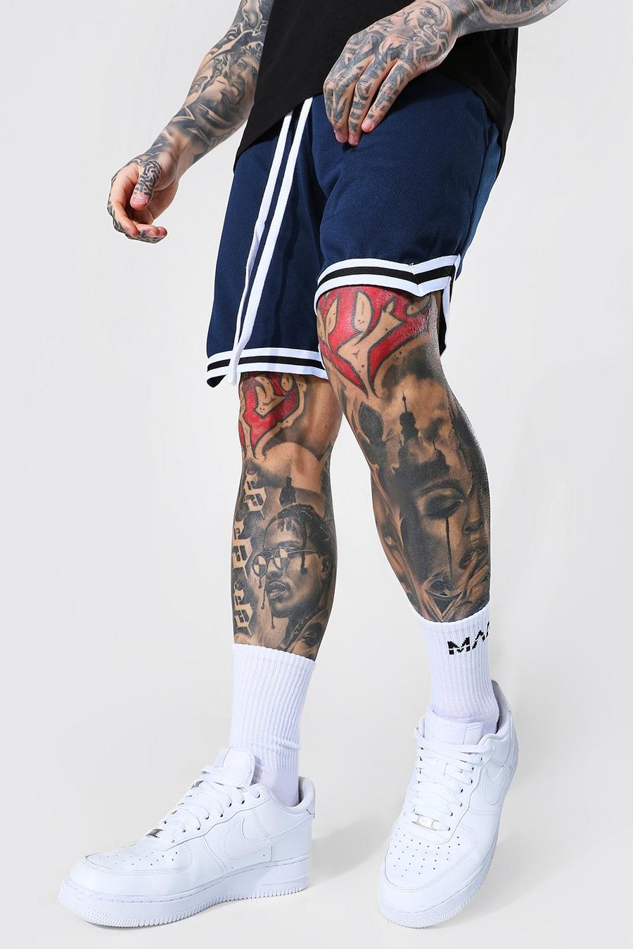 Navy Mesh Basketball Shorts With Tape image number 1