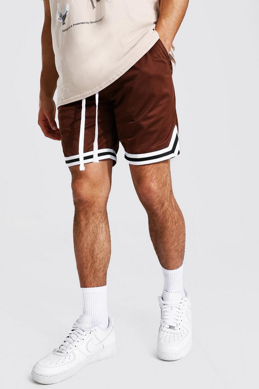 Chocolate Mesh Basketball Shorts With Tape image number 1