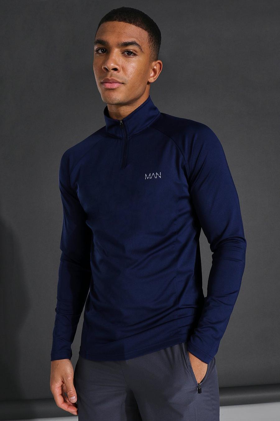 Navy Man Active Raglan Muscle Fit 1/4 Funnel Top image number 1