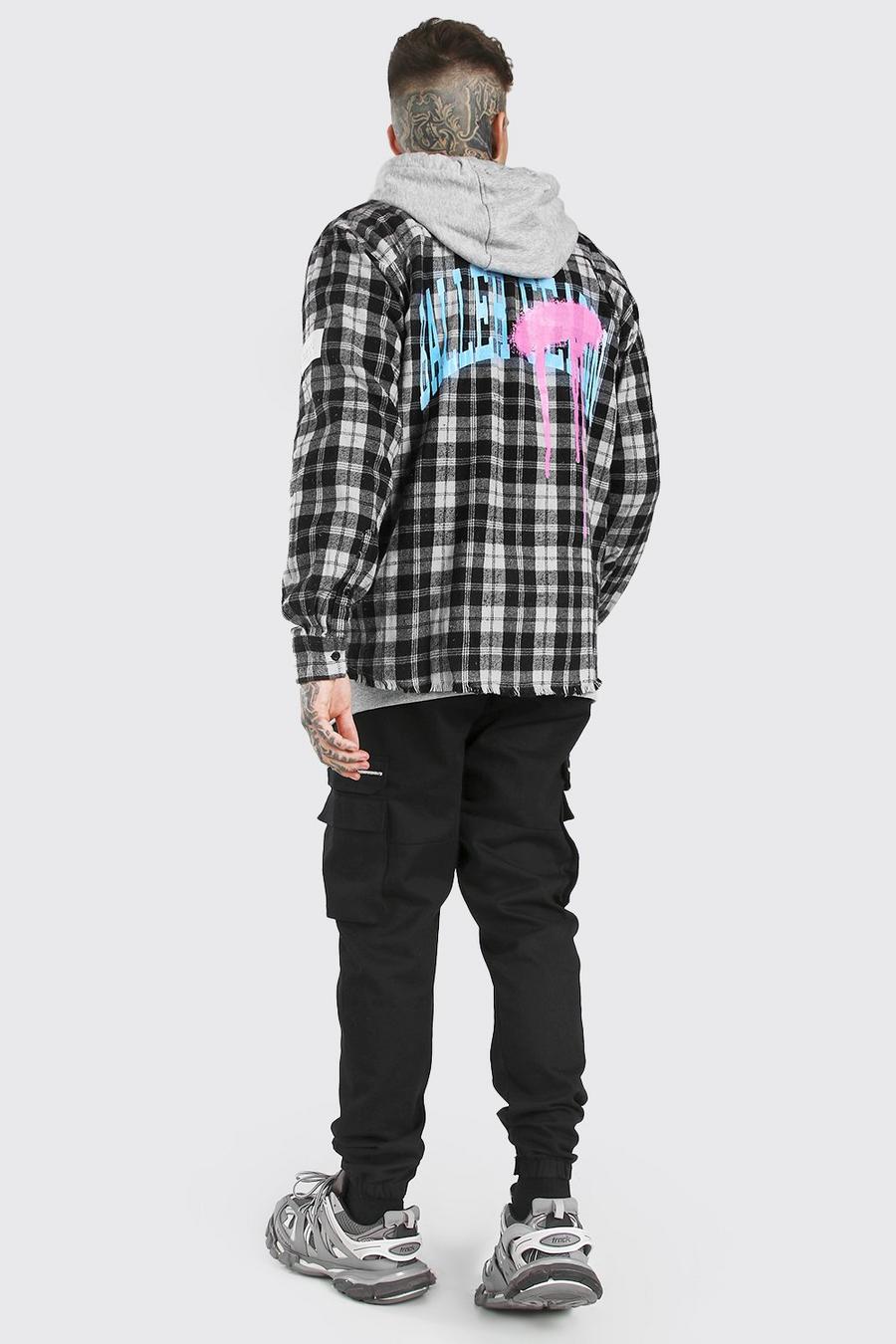 Grey Long Sleeve Oversized Bleached Printed Check Shirt image number 1