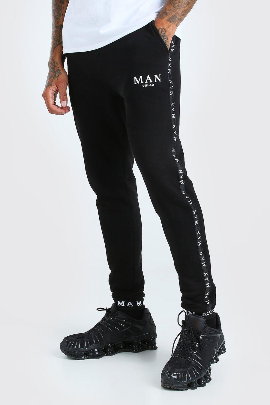 Pantaloni tuta con banda in vita, nastro e scritta MAN ricamata image number 1