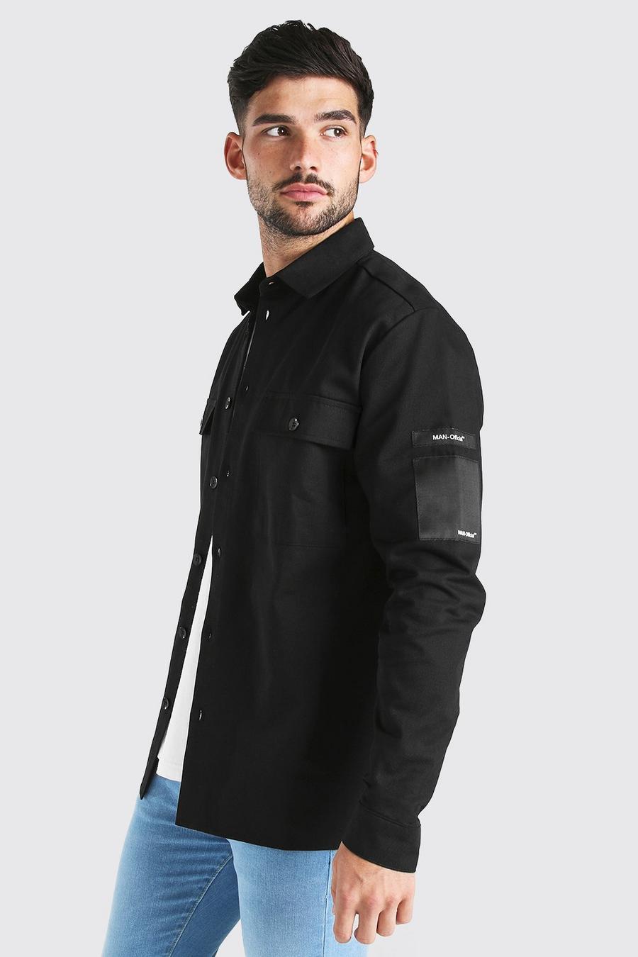 Camisa extragrande con bolsillos utilitarios MAN, Negro image number 1