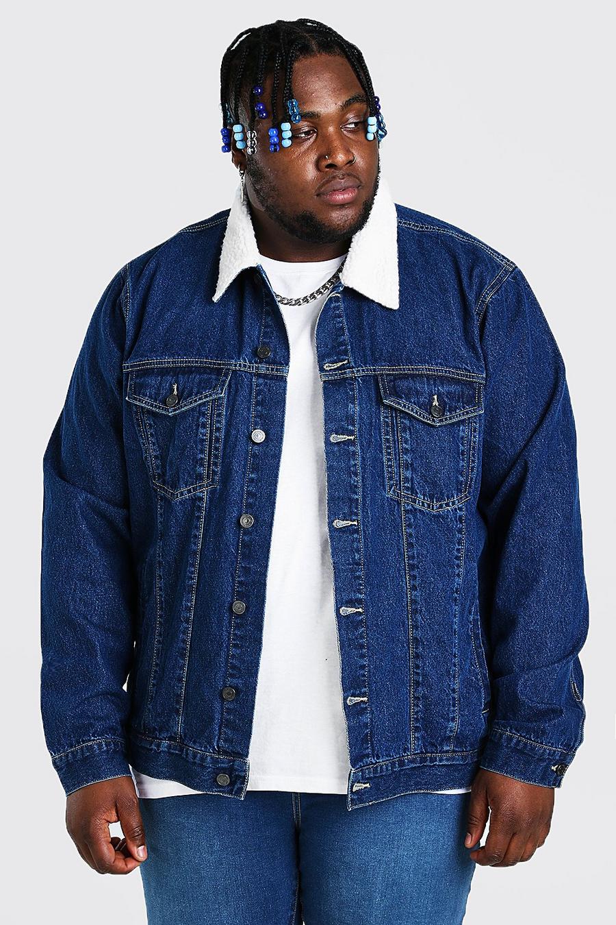 Mid blue Plus Size Denim Jacket With Borg Collar image number 1