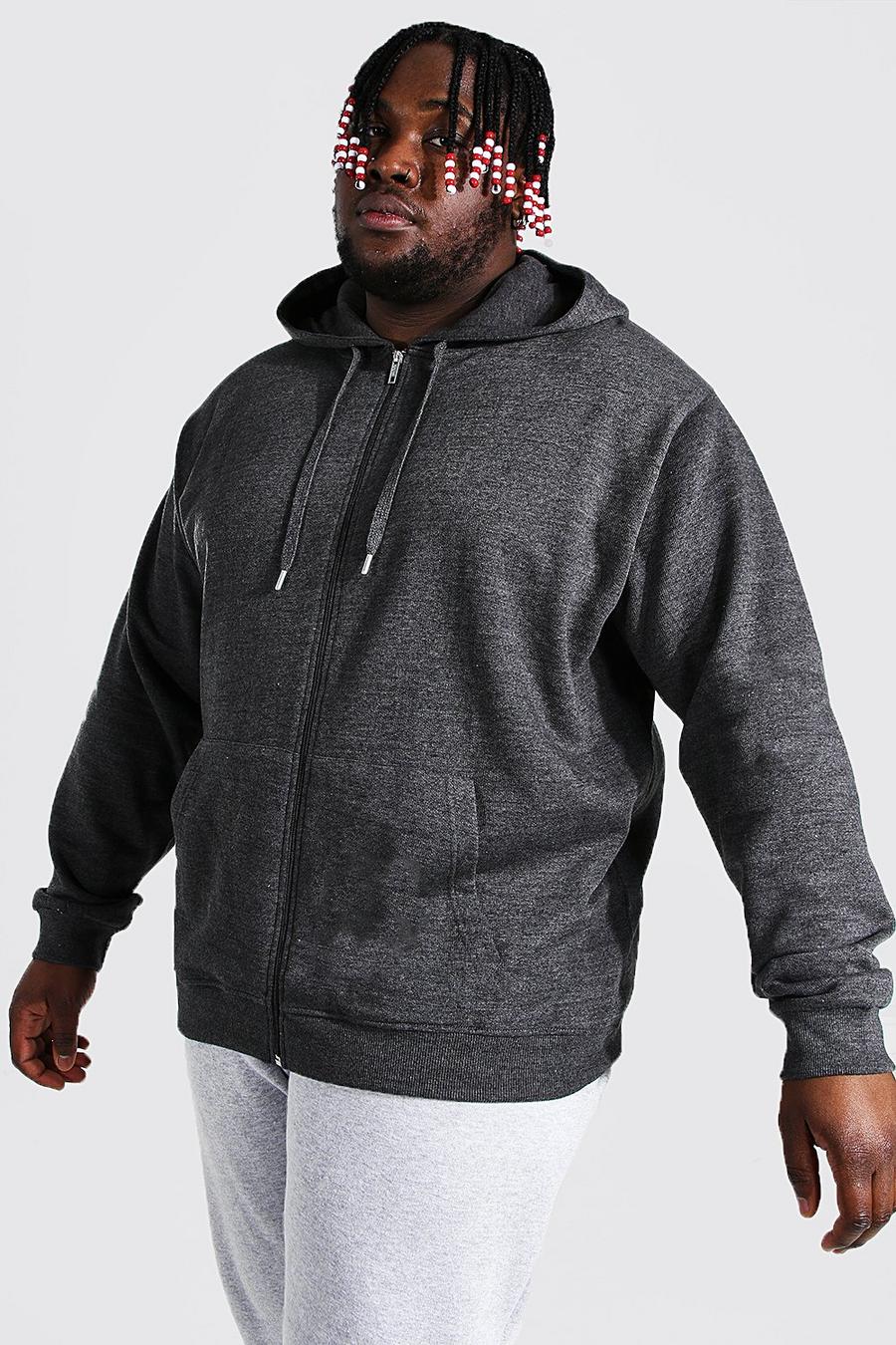 Charcoal Plus Size Basic Zip Through Hoodie image number 1